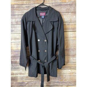 Denim & Co. Womens Double‎ Breasted Nylon Belted Trench Coat Size 2X Black